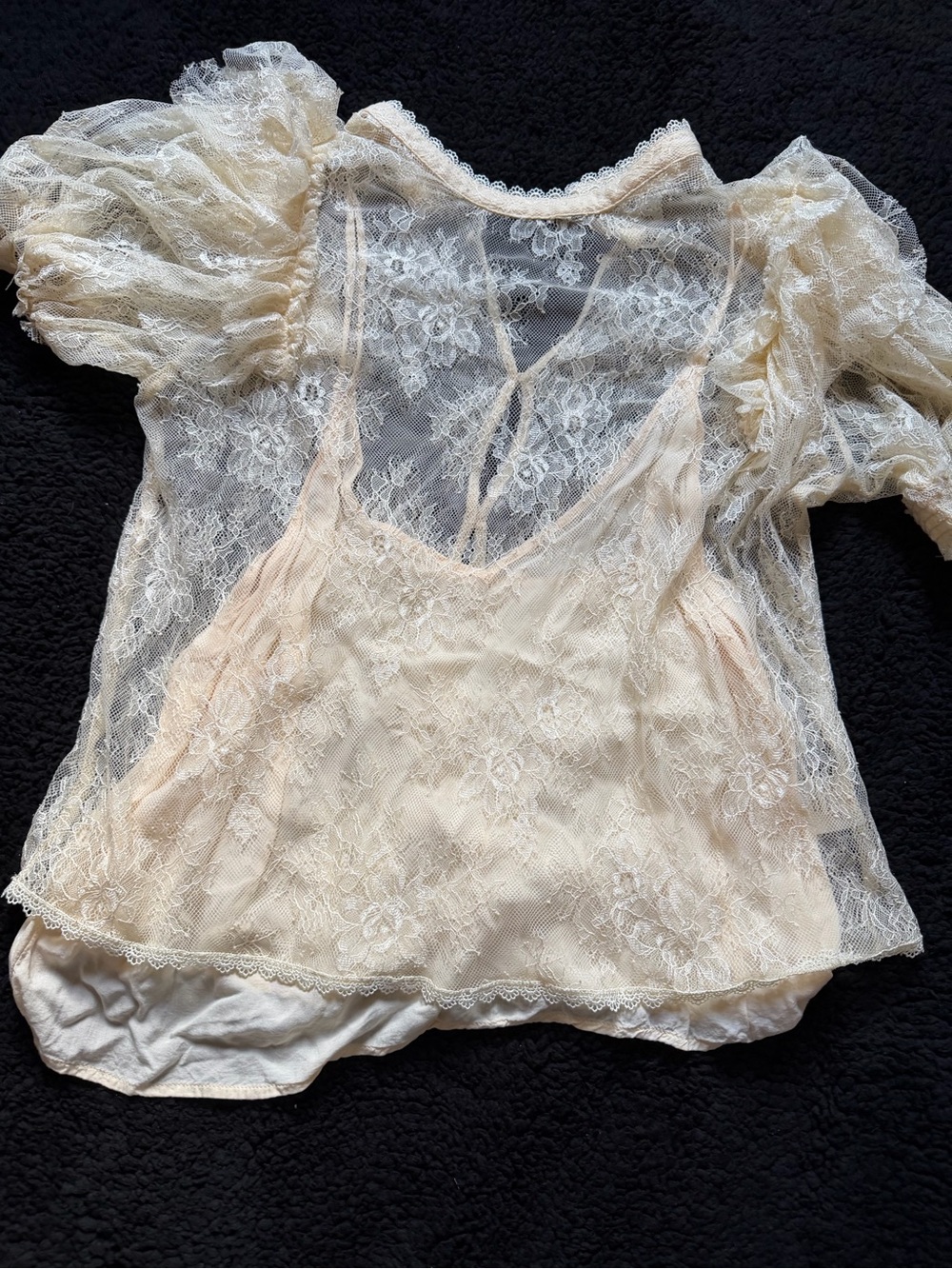 Free People Ivory Lace Puff-Sleeve Blouse - Picture 2 of 6